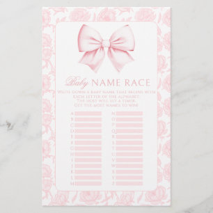 Nom du bébé Race Pink Bow Baby Girl Douche Jeux