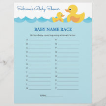 Nom du bébé Race Rubber Duck Baby shower Jeu