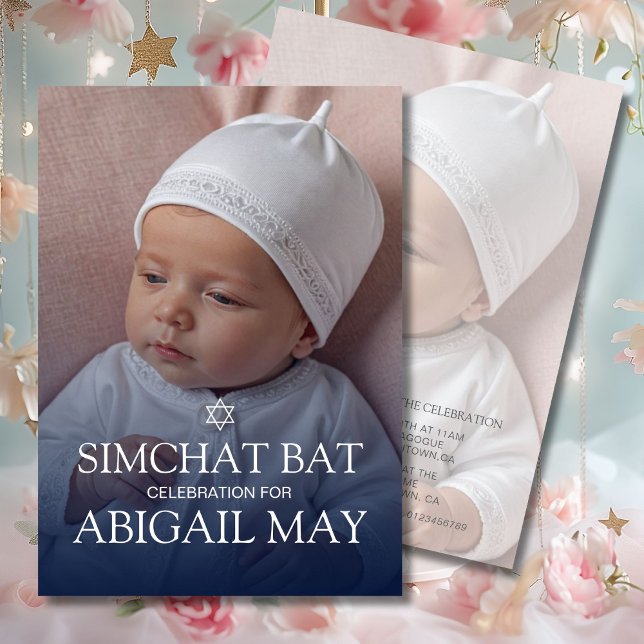 Nom du bébé Simchat Bat Photo simple Invitation (Créateur téléchargé)