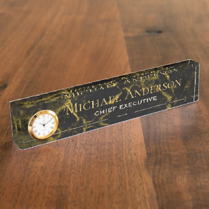 NOM du bureau personnalisé Plaque Noir OR MARBRE