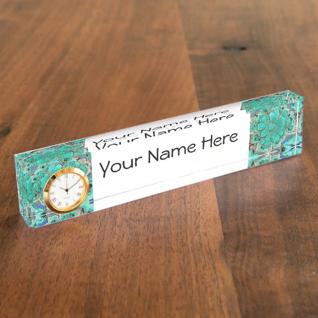 Nom du bureau Plaque avec horloge Option Azurite M (Taille)