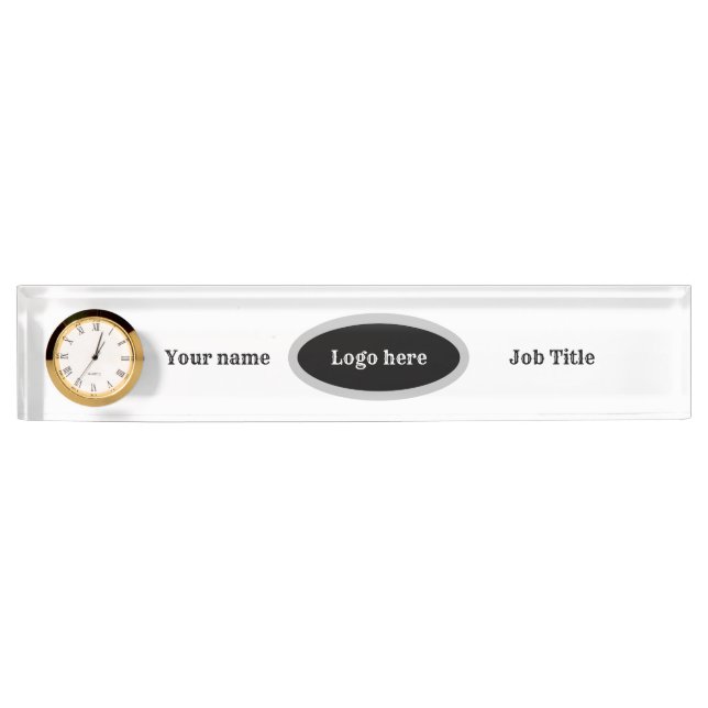 Nom du bureau Plaque avec horloge. Texte et logo m (Devant)