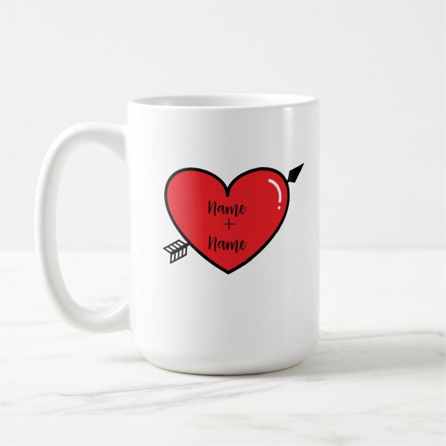 Nom du coeur personnalisé Mug café. Deux Nom Mug. (Gauche)