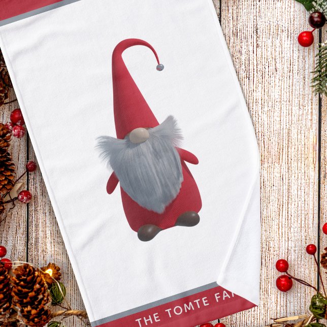 Nom du Gnome de Noël mignon Rouge et blanc (A cute Christmas gnome with a hat on his head. Just add your name to the stripe that is red)