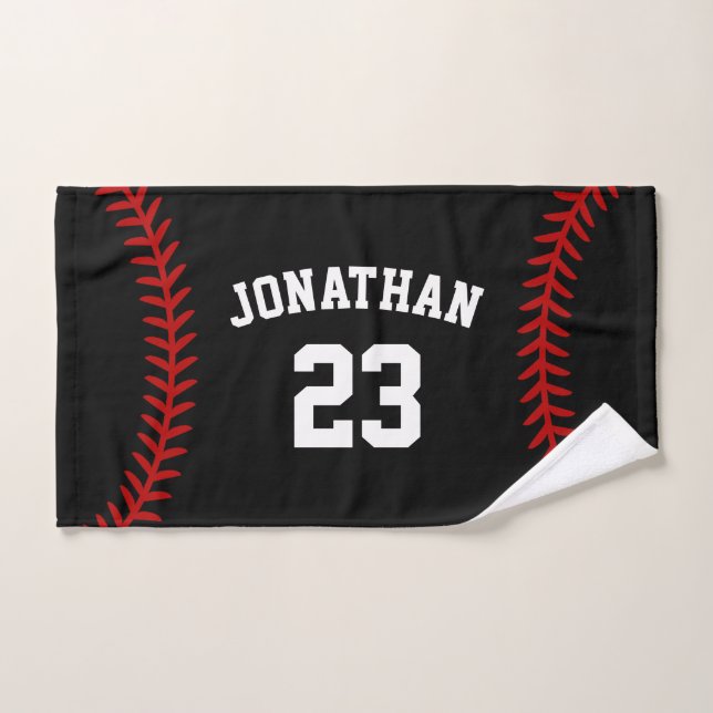 Nom du joueur de baseball personnalisé Noir (Serviette à main)