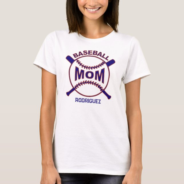 Nom du joueur T-shirt maman de baseball bleu (Devant)