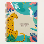 Nom du léopard de la jungle colorée moderne<br><div class="desc">Ce carnet moderne et élégant est orné d'un léopard et d'un oiseau dessiné à la main (cocktail), de feuilles de jungle et de formes artistiques aléatoires. Le dos du livre contient un motif de coordination des feuilles tropicaux. Les couleurs se composent de bronze clair, aqua / turquoise, bleu, corail, blanc,...</div>