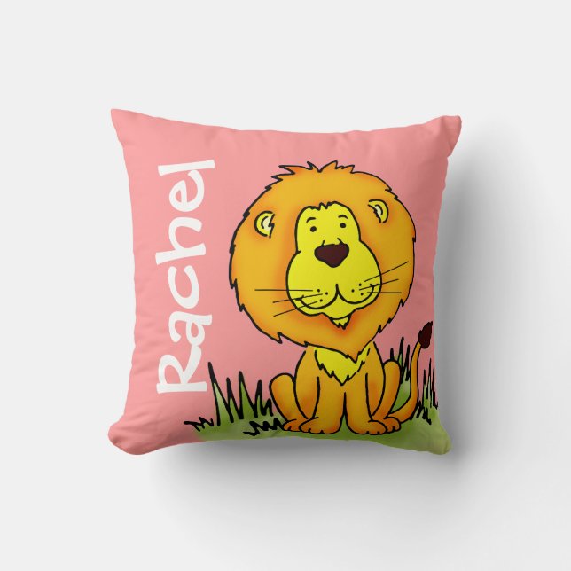 Nom du lion 1er anniversaire gardien coussin rose  (Recto)