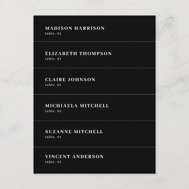 Nom du Mariage noir Carte de place do-it-yourself (Devant)