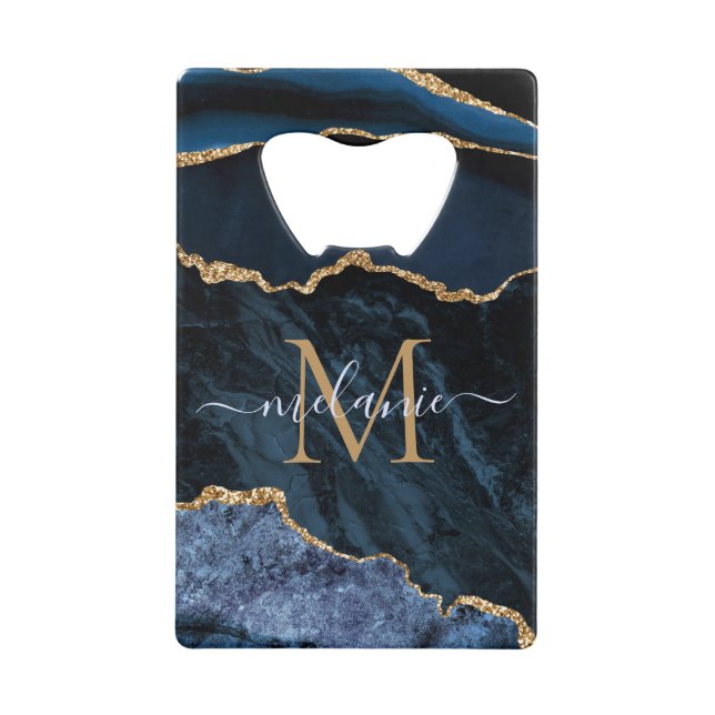 Nom du monogramme Agate Marine Bleu Gold Gemstone  (Devant)