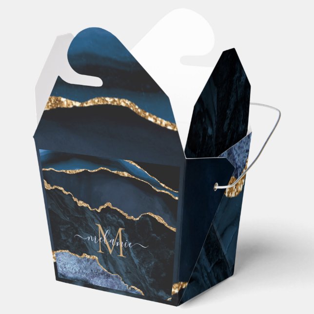 Nom du monogramme Agate Marine Blue Gold Ballotins (Ouvert)