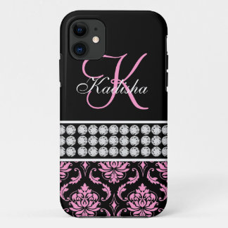 Nom du monogramme Black Pink Damask iPhone 5 Coque