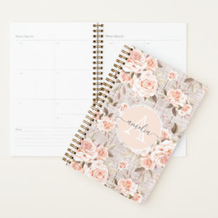 Nom du monogramme Bois rustique et Roses Vintages