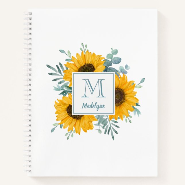 Nom du monogramme de tournesol Carnet personnalisé (Devant)