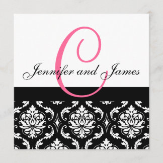 Nom du monogramme Faire-part de mariage Damas rose