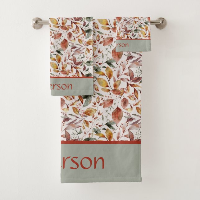 Nom du monogramme Feuilles automnales Vert Orange  (En situation)