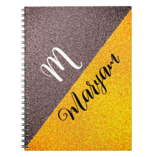Nom du monogramme moderne - Carnet spiral d'or noi