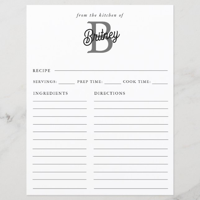 Nom du monogramme moderne Recette de script gris n (Devant)