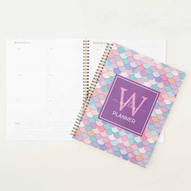 Nom du monogramme moderne Sirène initiale pourpre (Devant avec enveloppe)
