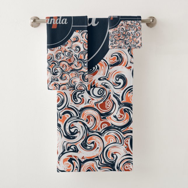 Nom du monogramme Motif Abstrait noir blanc orange (En situation)