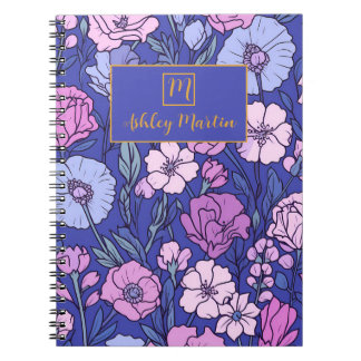 Nom du monogramme Motif floral Carnet personnalisé