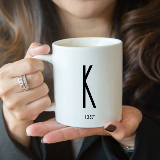Nom du monogramme noir Café Mug blanc (Créateur téléchargé)