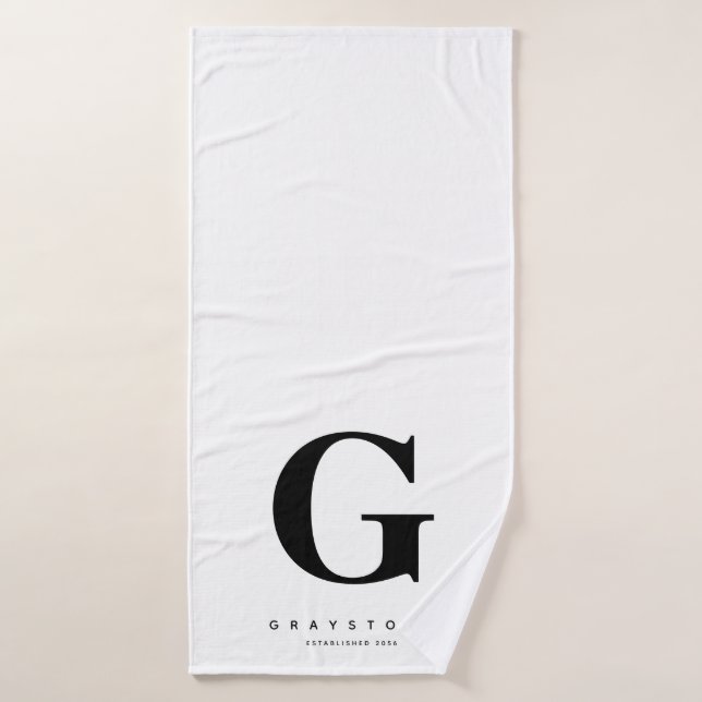 Nom du monogramme Noir et blanc Moderne (Serviette de bain)
