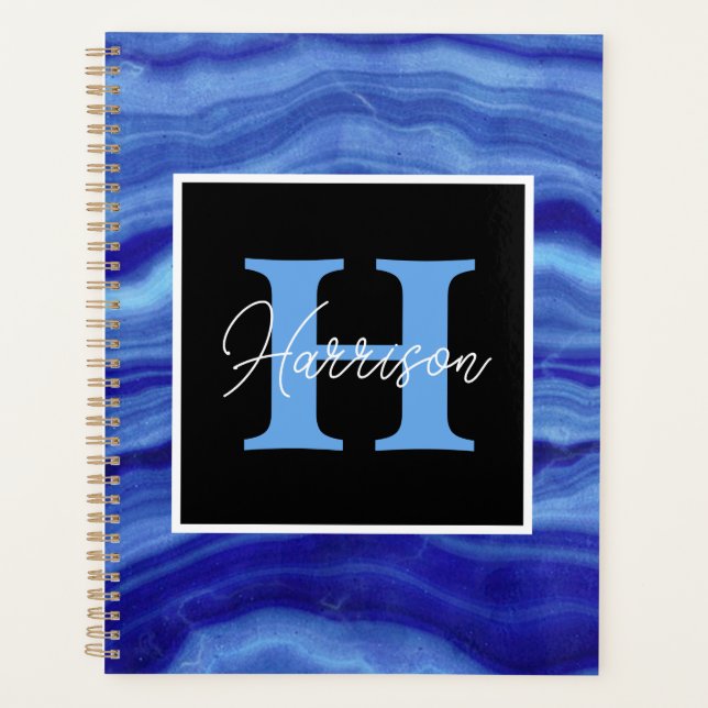 Nom du monogramme personnalisé en marbre bleu (Devant)