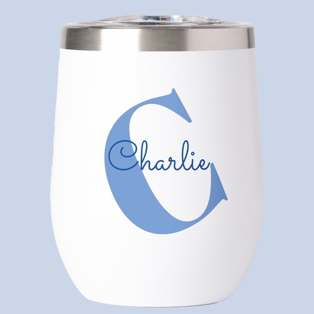 Nom du monogramme Typographie moderne (Fun tilted monogram initial script name personalized thermal wine tumbler)