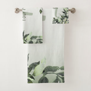 Nom du monogramme Vert Floral Eucalyptus Feuilles