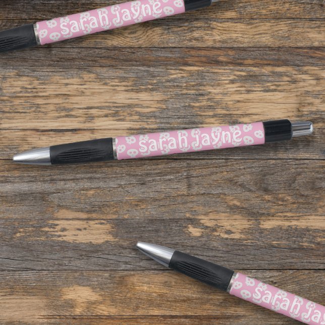 Nom du Motif crâne rose Stylo personnalisé (Just add your name to these cute pink skull pattern pens)
