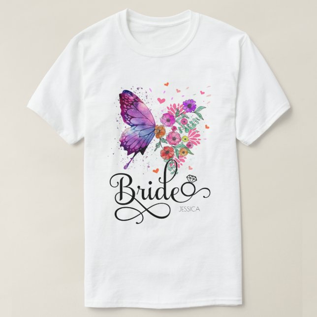 Nom du papillon floral de mariée Boho T-shirt (Design devant)
