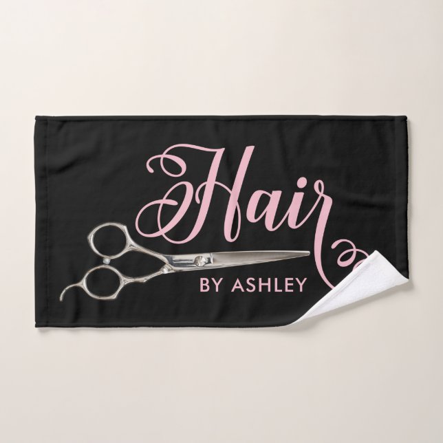 Nom du salon de coiffure noir et rose (Serviette à main)