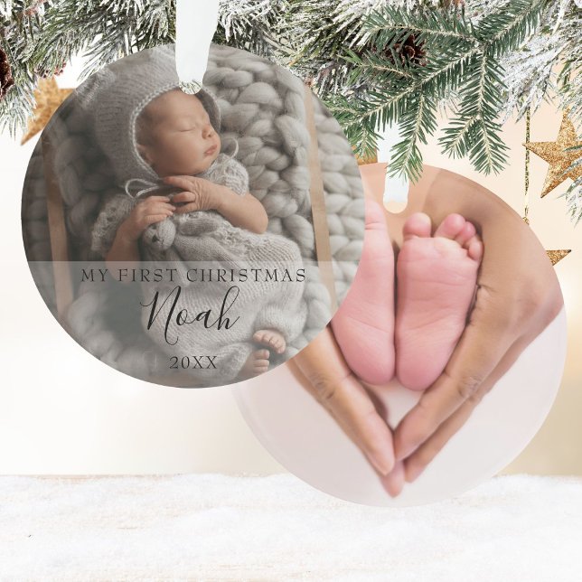 Nom du script pour mes premières photos de bébé à  (My First Christmas Baby Photos Script Name Ornament)