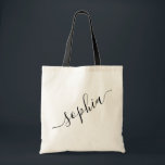 Nom du script Sac fourre-tout simple moderne perso<br><div class="desc">Sac fourre-tout en toile réutilisable avec un nom personnalisé pour les cadeaux de demoiselle d'honneur, les fêtes de bachelorette, les faveurs d'anniversaire, les cadeaux de voyage pour filles, et cadeau de remise de diplômes pour le magasin de chambre d'université et de dortoir. Parfait pour le sport et le hobby matériel...</div>
