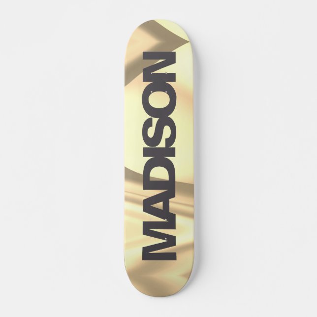 Nom du skateboard personnalisé Vague jaune or (Devant)