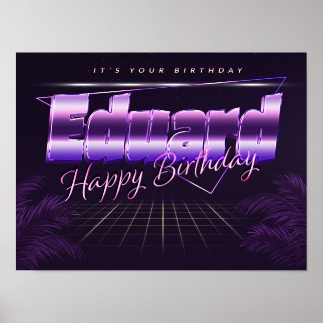 Nom Eduard Vorname lila retro Poster Geburtstag (Devant)