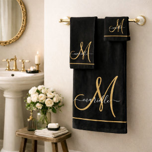 Nom élégant de monogramme noir en or