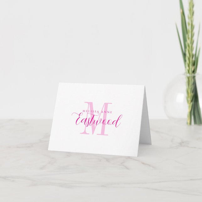 Nom élégant en écriture rose chaud Monogramme plié (Devant)