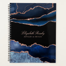 Nom élégant Marine Blue Rose Gold Geode Business