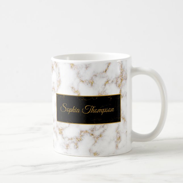 Nom élégant moderne de marbre d'or blanc - tasse (Droite)