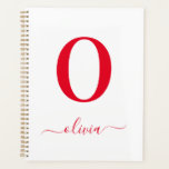 Nom en écriture Monogram Personnalisé Blanc et Rou<br><div class="desc">Ce monogramme élégant et cette conception de nom en script élégant peuvent être offerts en cadeau pour un anniversaire,  un mariage,  une douche de mariée ou toute autre occasion. Il peut être personnalisé avec l'initiale et le nom de la personne.</div>