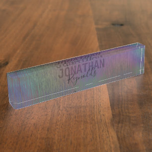 Nom en métal holographique moderne - Plaque de bur