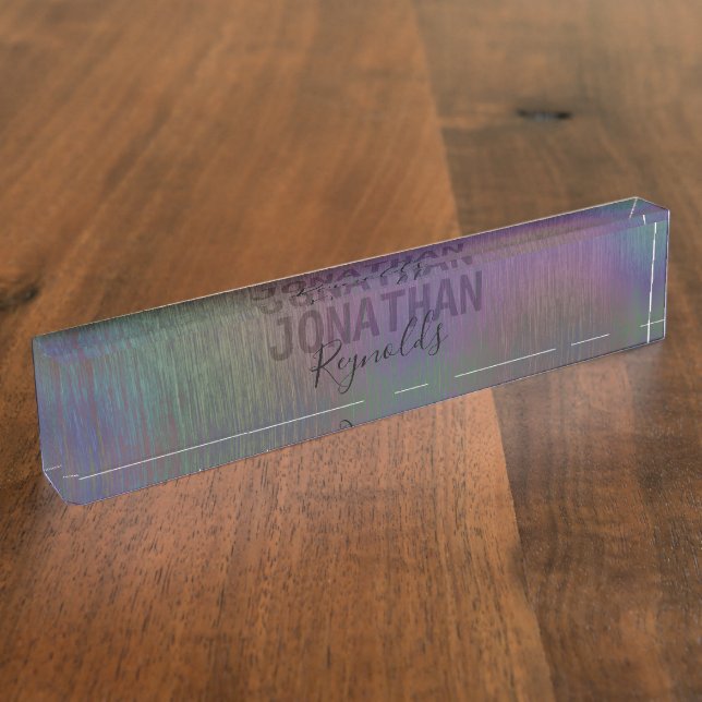 Nom en métal holographique moderne - Plaque de bur (Taille)