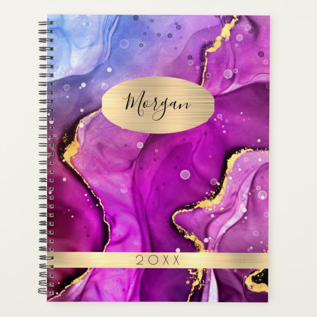 Nom et année DIY, encre abstraite rouge violet et  (Devant)