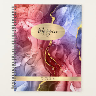 Nom et année, Rouge, Bleu & Or Encre Abstraite