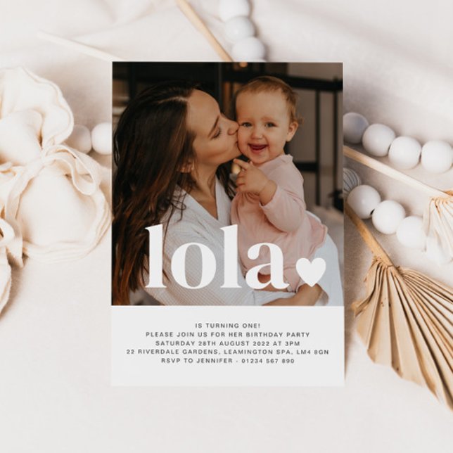 Nom et Coeur Photo Premier anniversaire Invitation (Créateur téléchargé)