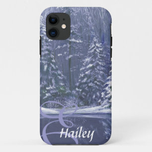 Nom et coque iphone initial des arbres d'hiver