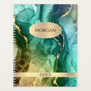 Nom et date do-it-yourself, encre Turquoise et or 