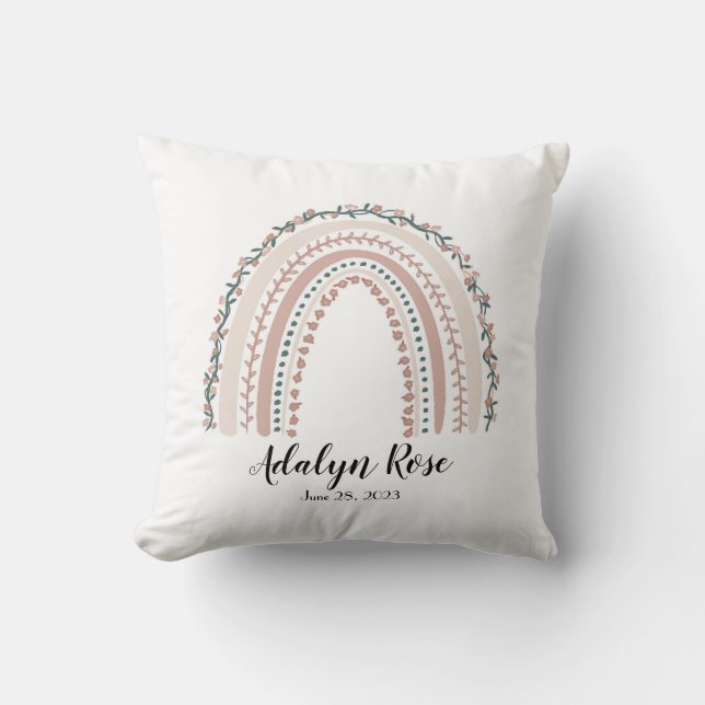 Nom et date personnalisés Boho Rainbow Coussin (Recto)